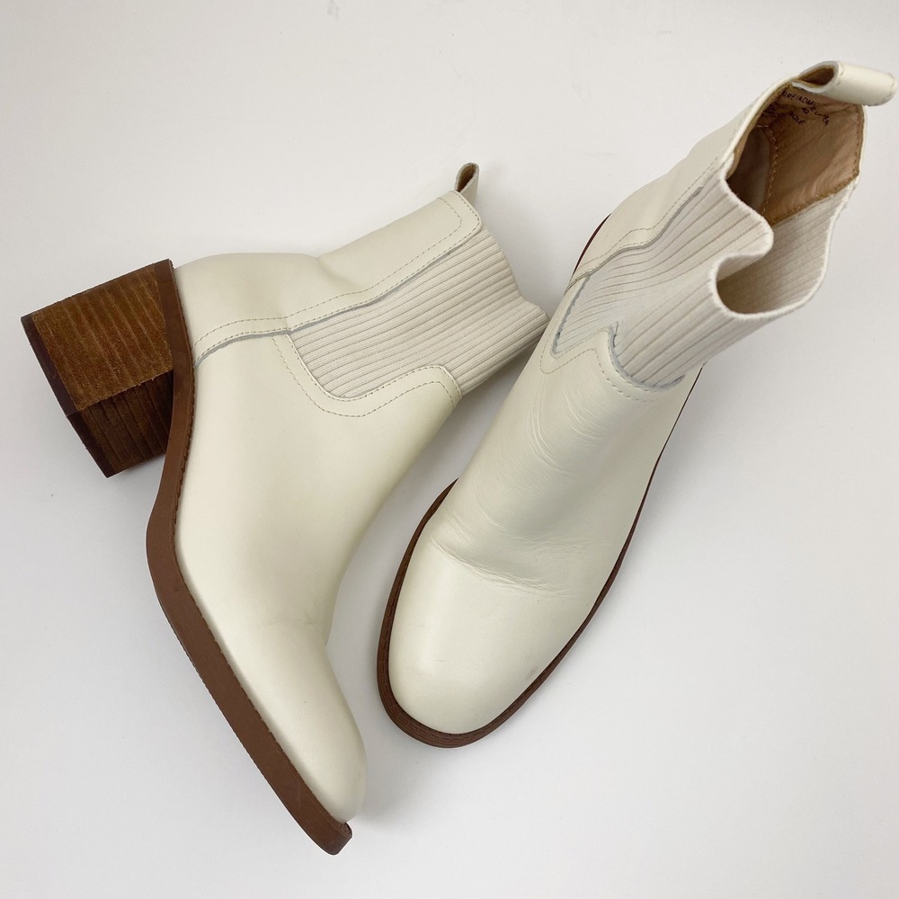 Steve Madden Admire White Leather Block Heel Chelsea Ankle Boots Wom